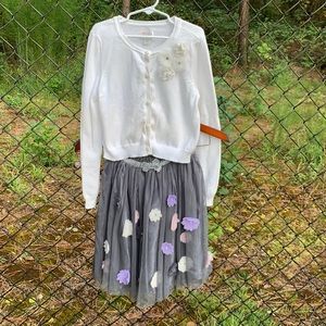 Christmas Cardigan Sweater & Tule Skirt w/ Flowers